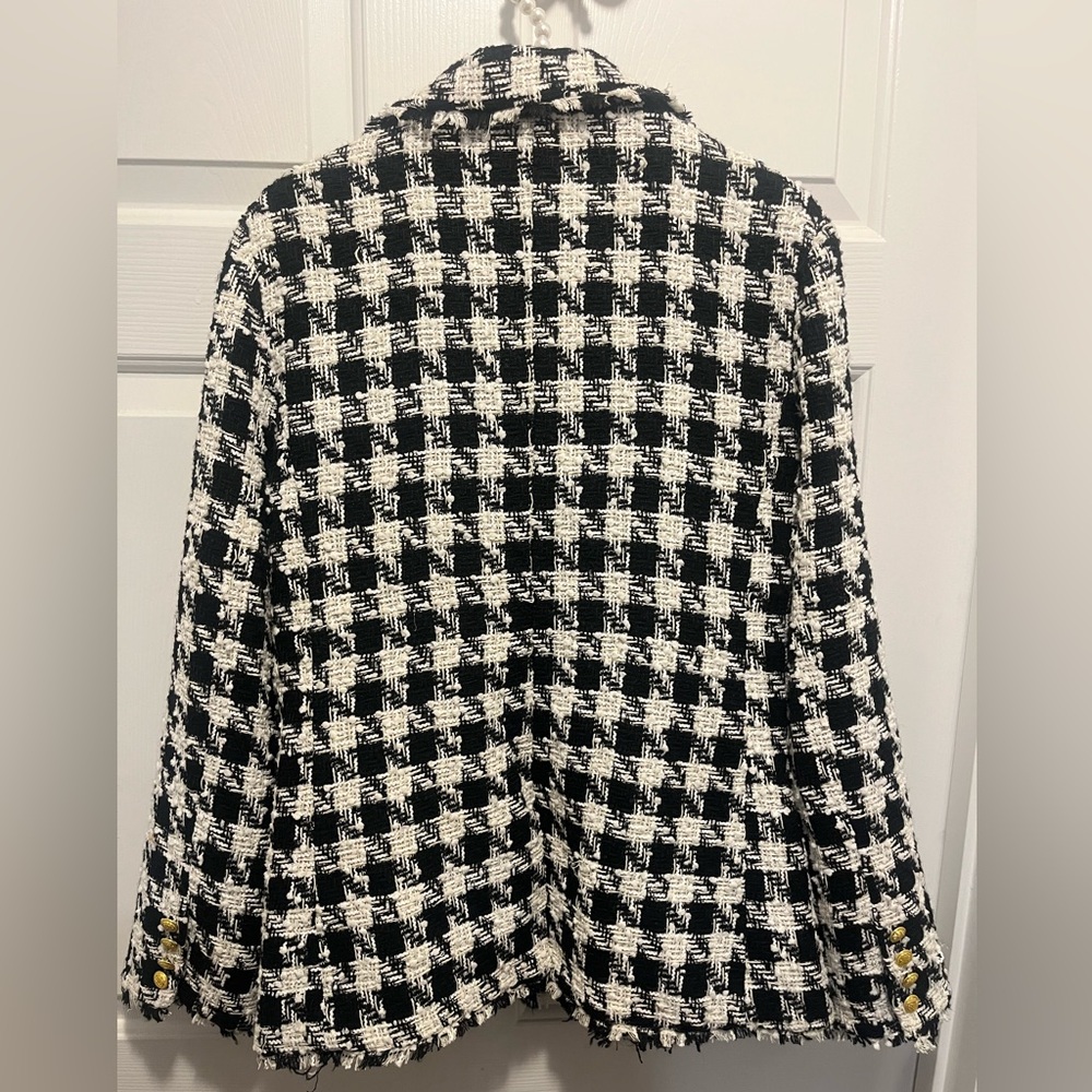 Ellen Tracy Houndstooth Double Breasted Tweed Blazer - Picture 4 of 4